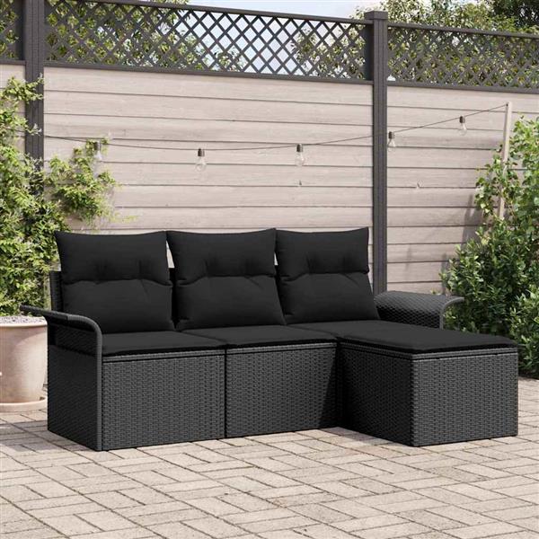 Grote foto vidaxl tuin sofa set met kussen met opslag 4 pcs zwart poly riet tuin en terras tuinmeubelen