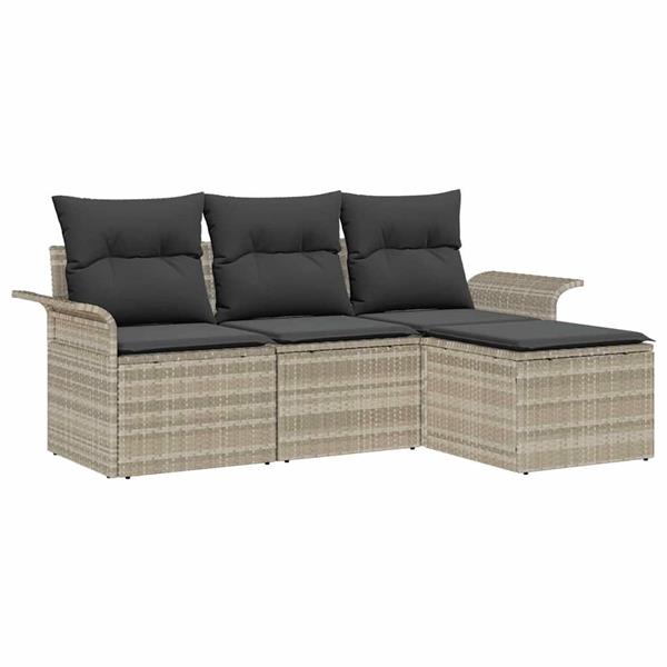 Grote foto vidaxl tuin sofa set met kussen met opslag 4 pcs lichtgrijs poly riet tuin en terras tuinmeubelen