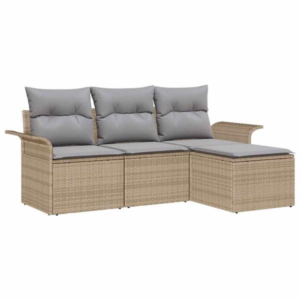 Grote foto vidaxl tuin sofa set met kussen met opslag 4 pcs beige poly riet tuin en terras tuinmeubelen