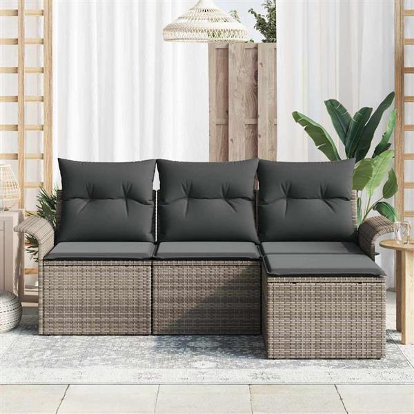 Grote foto vidaxl tuin sofa set met kussen met opslag 4 pcs grijs poly riet tuin en terras tuinmeubelen