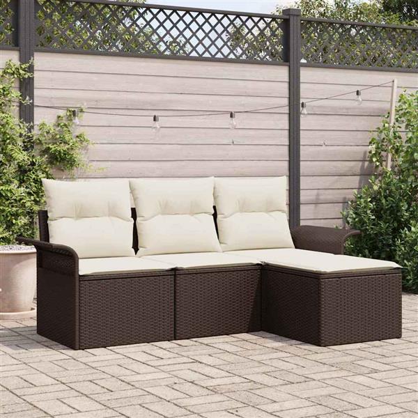 Grote foto vidaxl tuin sofa set met kussen met opslag 4 pcs bruin poly riet tuin en terras tuinmeubelen