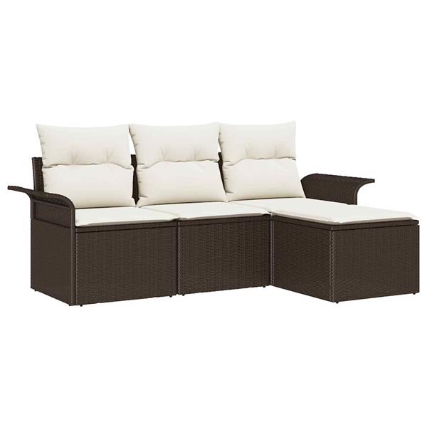 Grote foto vidaxl tuin sofa set met kussen met opslag 4 pcs bruin poly riet tuin en terras tuinmeubelen