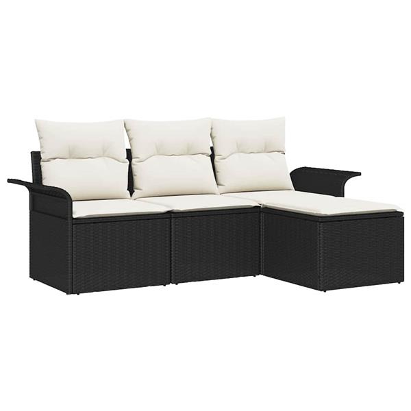 Grote foto vidaxl tuin sofa set met kussen met opslag 4 pcs zwart poly riet tuin en terras tuinmeubelen
