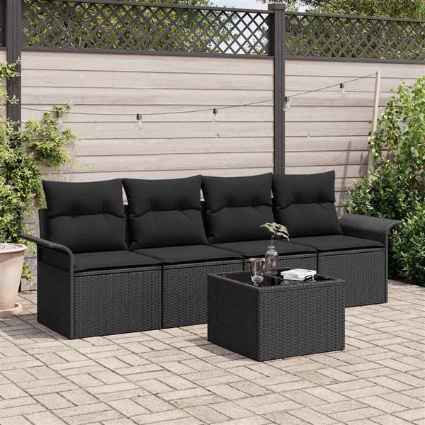 Grote foto vidaxl tuin sofa set met kussen met opslag 5 pcs zwart 55 x 55 x 37 cm tuin en terras tuinmeubelen