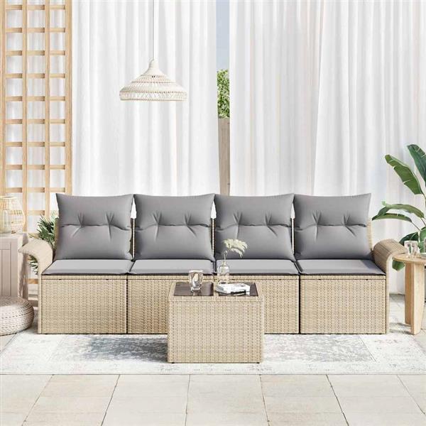 Grote foto vidaxl tuin sofa set met kussen 5 pcs beige grijs 55 x 55 x 37 cm tuin en terras tuinmeubelen