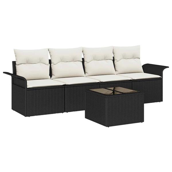 Grote foto vidaxl tuin sofa set met kussen 5 pcs zwart cr me 55 x 55 x 37 cm tuin en terras tuinmeubelen