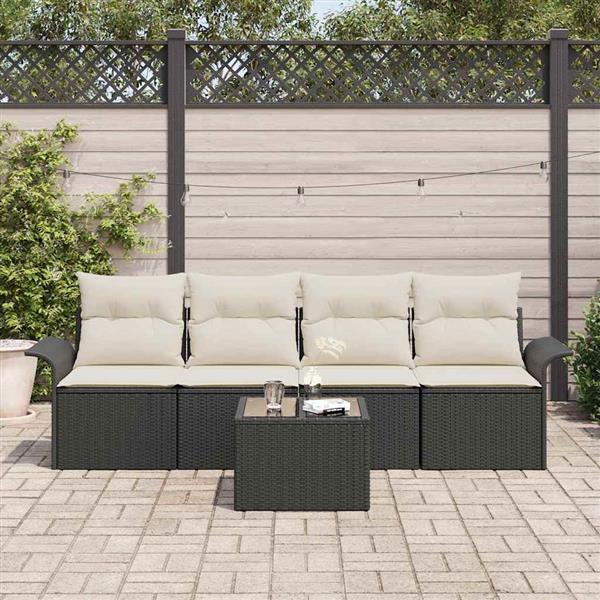 Grote foto vidaxl tuin sofa set met kussen 5 pcs zwart cr me 55 x 55 x 37 cm tuin en terras tuinmeubelen