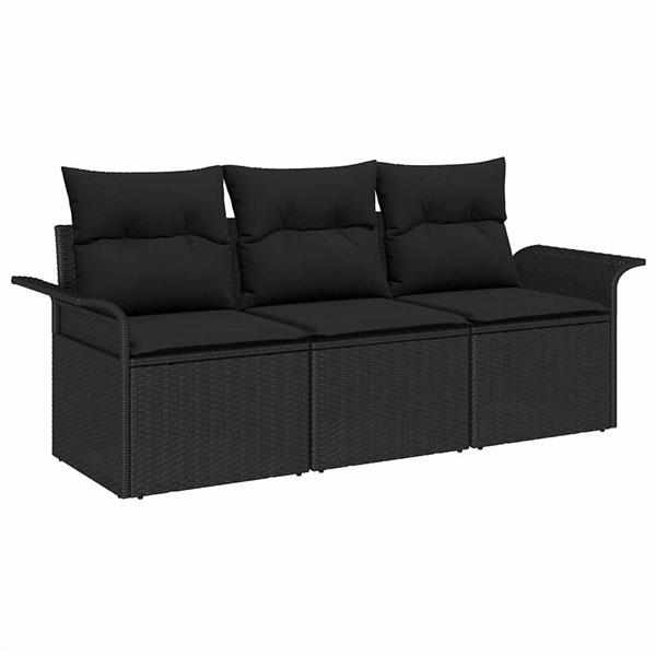 Grote foto vidaxl tuin sofa set met kussen met opslag 3 pcs zwart poly riet tuin en terras tuinmeubelen