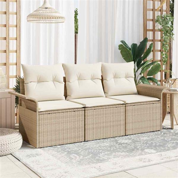 Grote foto vidaxl tuin sofa set met kussen met opslag 3 pcs beige poly riet tuin en terras tuinmeubelen
