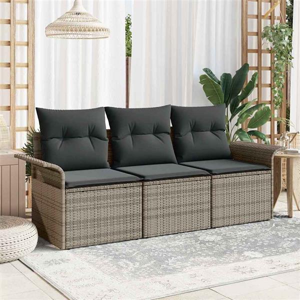 Grote foto vidaxl tuin sofa set met kussen met opslag 3 pcs grijs poly riet tuin en terras tuinmeubelen