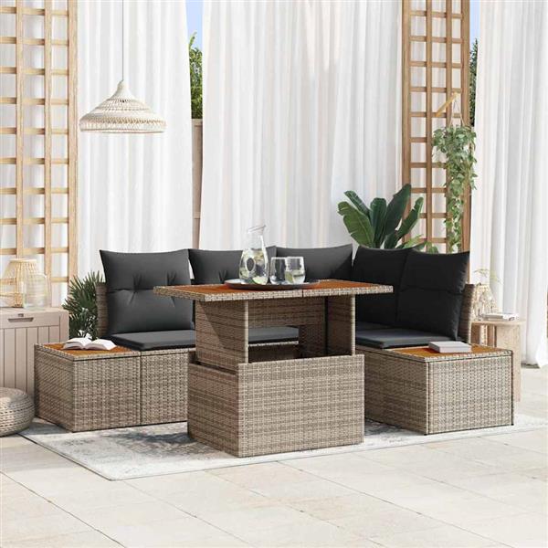 Grote foto vidaxl tuin eetset met kussen 5 pcs grijs bruin 100 x 55 x 73 cm tuin en terras tuinmeubelen
