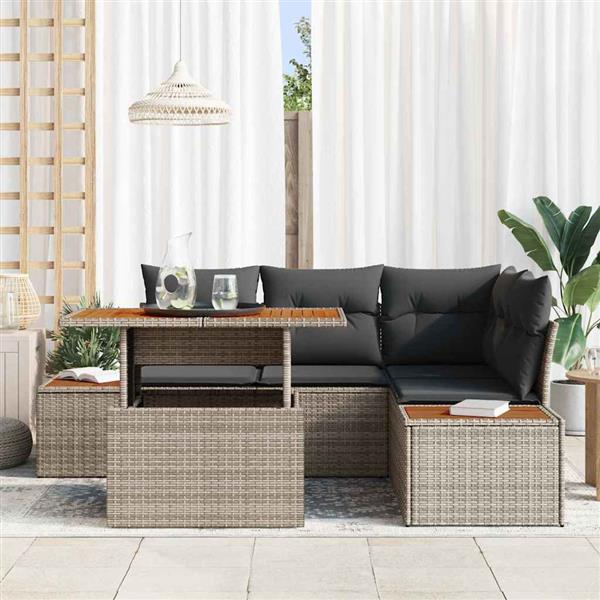Grote foto vidaxl tuin eetset met kussen 5 pcs grijs bruin 100 x 55 x 73 cm tuin en terras tuinmeubelen