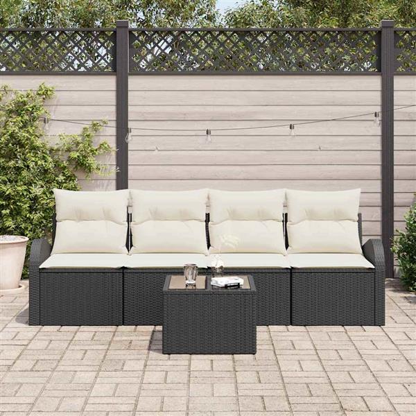 Grote foto vidaxl tuin sofa set met kussen 5 pcs zwart cr me 55 x 55 x 37 cm tuin en terras tuinmeubelen