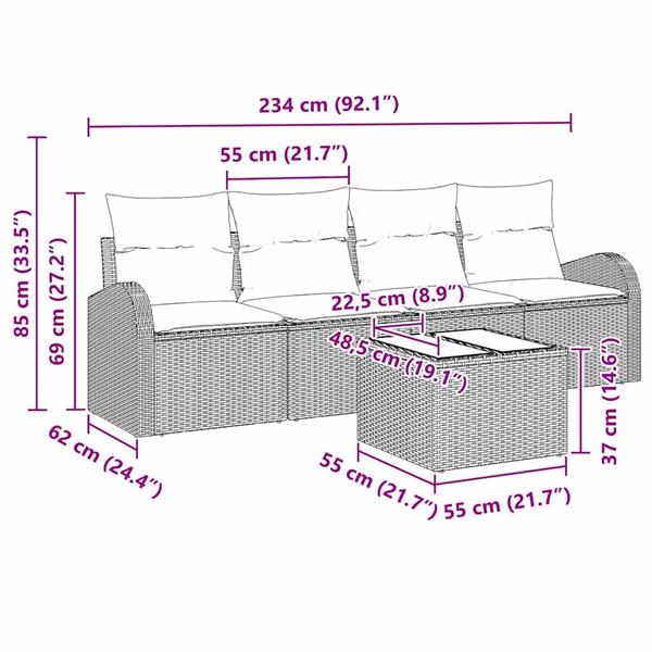 Grote foto vidaxl tuin sofa set met kussen 5 pcs zwart cr me 55 x 55 x 37 cm tuin en terras tuinmeubelen