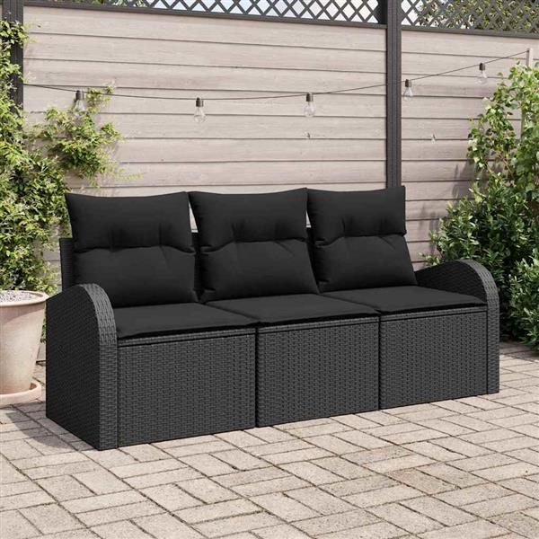 Grote foto vidaxl tuin sofa set met kussen 3 pcs zwart poly riet tuin en terras tuinmeubelen