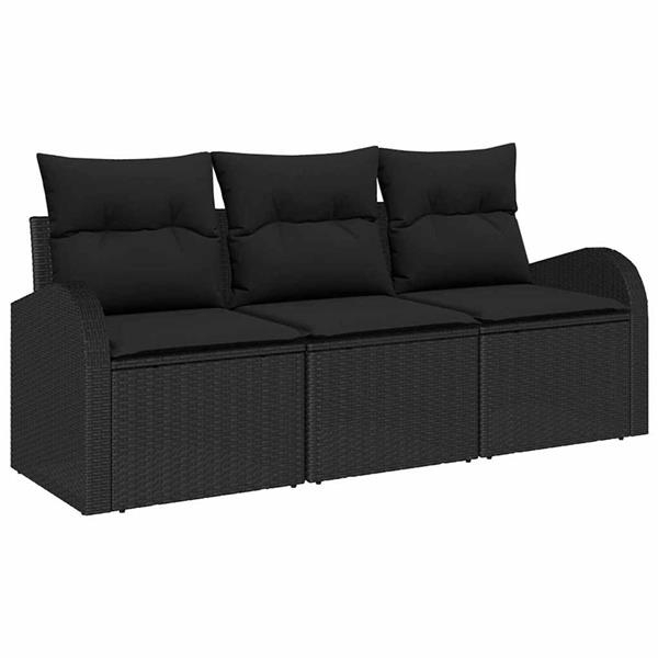 Grote foto vidaxl tuin sofa set met kussen 3 pcs zwart poly riet tuin en terras tuinmeubelen
