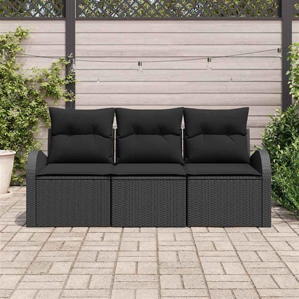 Grote foto vidaxl tuin sofa set met kussen 3 pcs zwart poly riet tuin en terras tuinmeubelen
