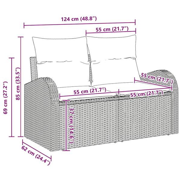 Grote foto vidaxl tuin sofa set met kussen 3 pcs zwart poly riet tuin en terras tuinmeubelen