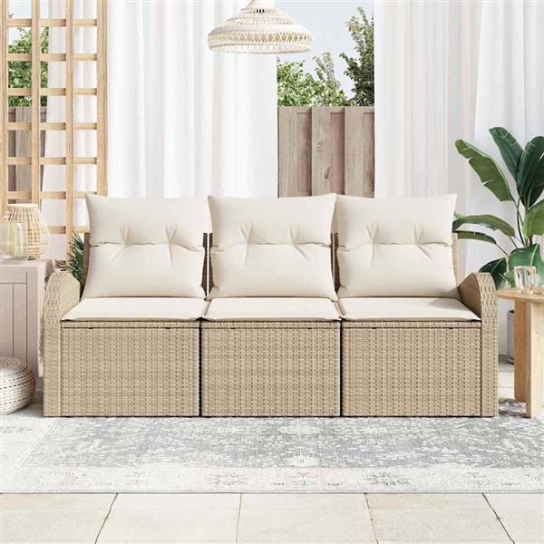 Grote foto vidaxl tuin sofa set met kussen 3 pcs beige wit poly riet tuin en terras tuinmeubelen