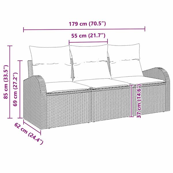 Grote foto vidaxl tuin sofa set met kussen 3 pcs beige wit poly riet tuin en terras tuinmeubelen