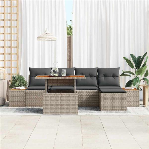 Grote foto vidaxl tuin eetset met kussen 6 pcs grijs bruin tuin en terras tuinmeubelen
