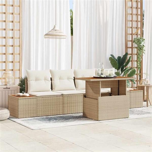 Grote foto vidaxl tuin eetset met kussen 5 pcs beige cr me 100 x 55 x 73 cm tuin en terras tuinmeubelen