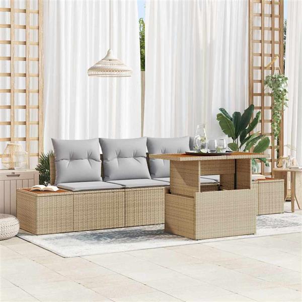 Grote foto vidaxl tuin eetset met kussen 5 pcs beige grijs 100 x 55 x 73 cm tuin en terras tuinmeubelen