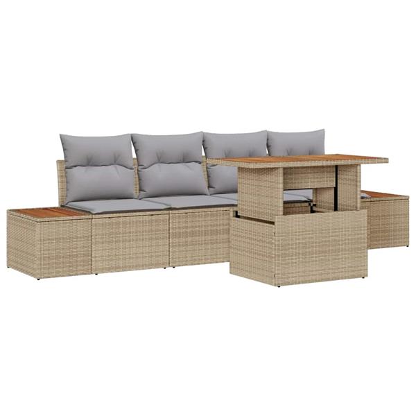Grote foto vidaxl tuin eetset met kussen 5 pcs beige grijs 100 x 55 x 73 cm tuin en terras tuinmeubelen