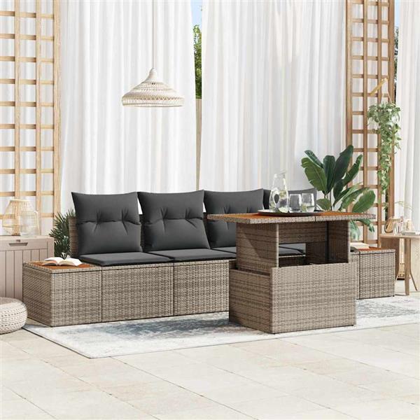 Grote foto vidaxl tuin eetset met kussen 5 pcs grijs bruin 100 x 55 x 73 cm tuin en terras tuinmeubelen