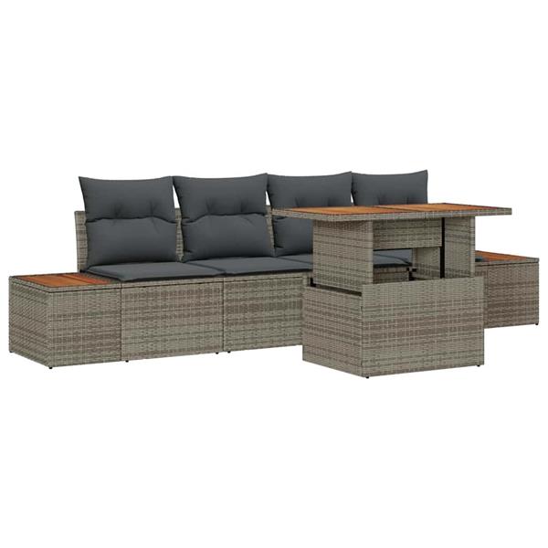 Grote foto vidaxl tuin eetset met kussen 5 pcs grijs bruin 100 x 55 x 73 cm tuin en terras tuinmeubelen