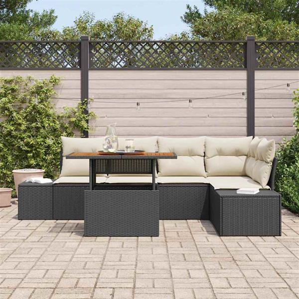 Grote foto vidaxl tuin eetset met kussen 6 pcs zwart cr me 100 x 55 x 73 cm tuin en terras tuinmeubelen