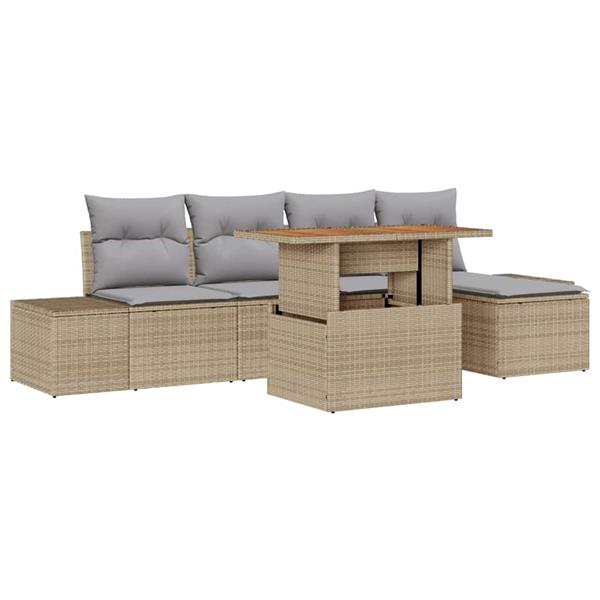 Grote foto vidaxl tuin eetset met kussen 6 pcs beige grijs tuin en terras tuinmeubelen