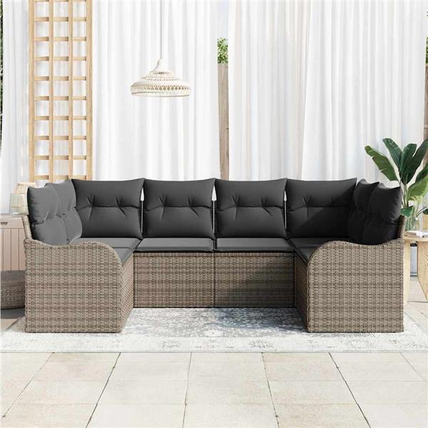 Grote foto vidaxl tuin sofa set met kussen 6 pcs grijs poly riet tuin en terras tuinmeubelen