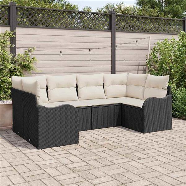Grote foto vidaxl tuin sofa set met kussen 6 pcs zwart wit poly riet tuin en terras tuinmeubelen