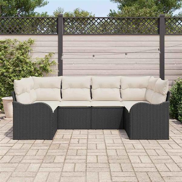 Grote foto vidaxl tuin sofa set met kussen 6 pcs zwart wit poly riet tuin en terras tuinmeubelen