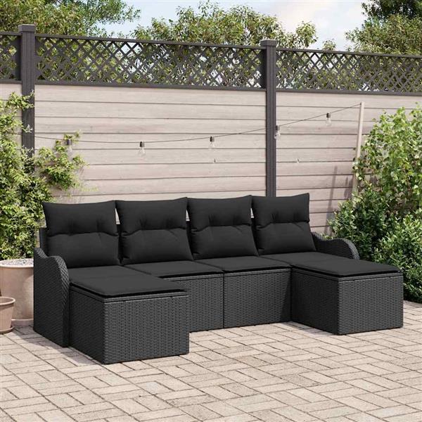 Grote foto vidaxl tuin sofa set met kussen 6 pcs zwart poly riet tuin en terras tuinmeubelen