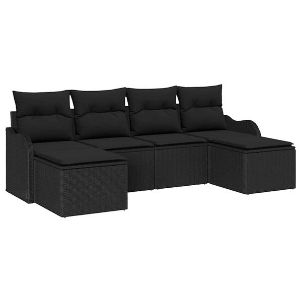 Grote foto vidaxl tuin sofa set met kussen 6 pcs zwart poly riet tuin en terras tuinmeubelen