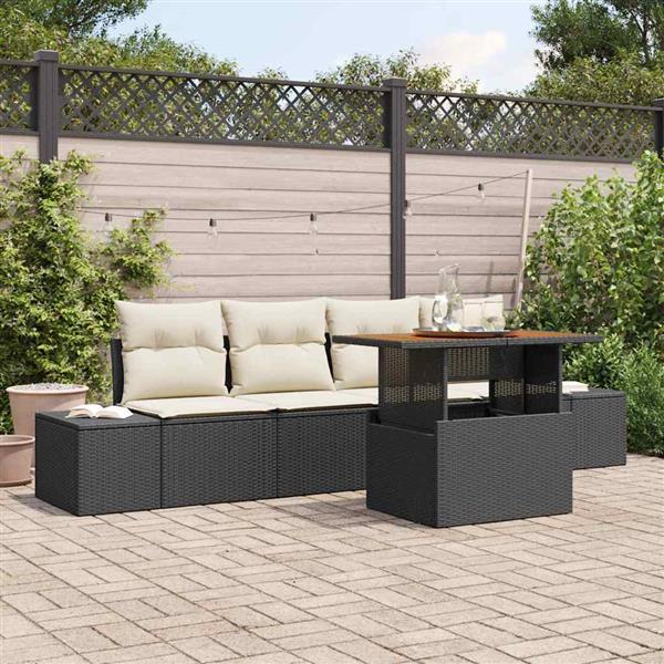 Grote foto vidaxl tuin eetset met kussen met kussen zwart cr me 100 x 55 x 73 cm tuin en terras tuinmeubelen