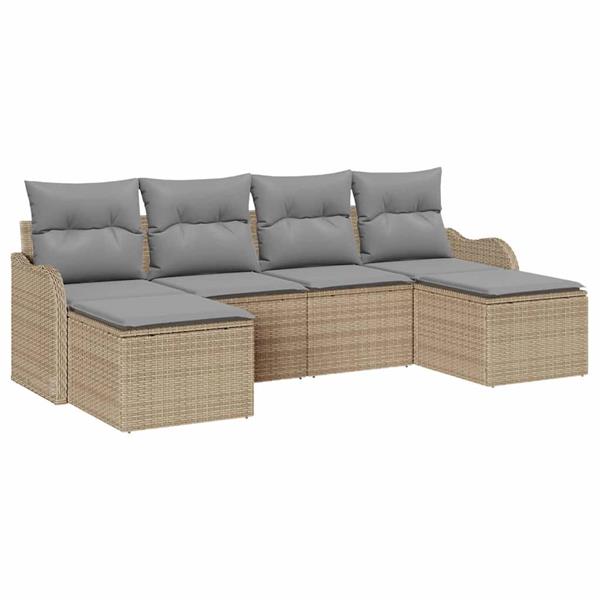 Grote foto vidaxl tuin sofa set met kussen 6 pcs beige lichtgrijs poly riet tuin en terras tuinmeubelen