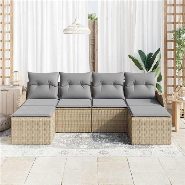 Grote foto vidaxl tuin sofa set met kussen 6 pcs beige lichtgrijs poly riet tuin en terras tuinmeubelen