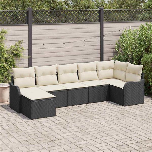 Grote foto vidaxl tuin sofa set met kussen 7 pcs zwart wit poly riet tuin en terras tuinmeubelen