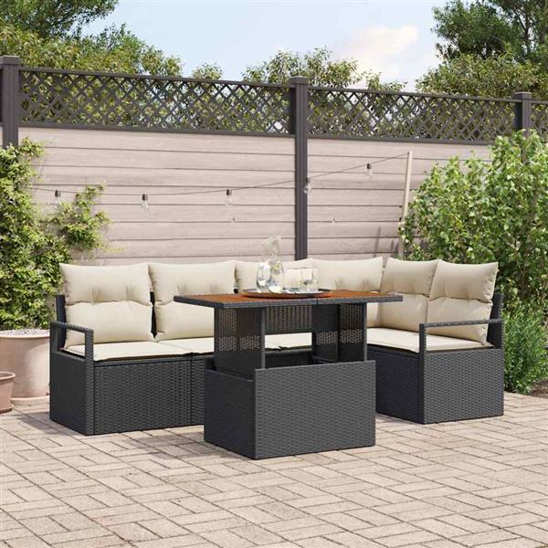 Grote foto vidaxl tuin eetset met kussen 6 pcs zwart cr me 100 x 55 x 73 cm tuin en terras tuinmeubelen