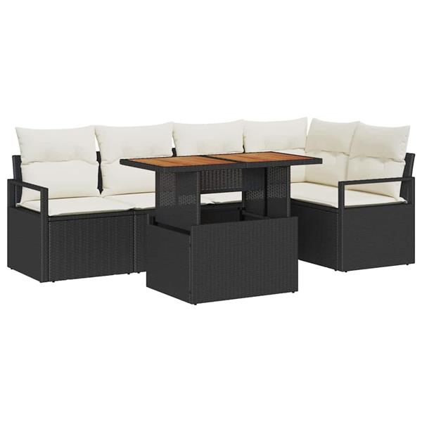 Grote foto vidaxl tuin eetset met kussen 6 pcs zwart cr me 100 x 55 x 73 cm tuin en terras tuinmeubelen