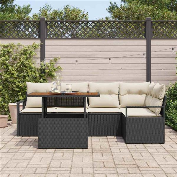 Grote foto vidaxl tuin eetset met kussen 6 pcs zwart cr me 100 x 55 x 73 cm tuin en terras tuinmeubelen