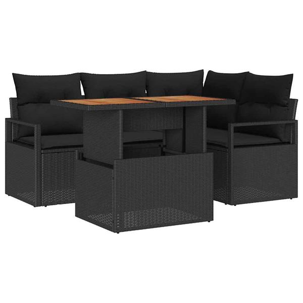 Grote foto vidaxl tuin eetset met kussen 5 pcs zwart bruin 100 x 55 x 73 cm tuin en terras tuinmeubelen