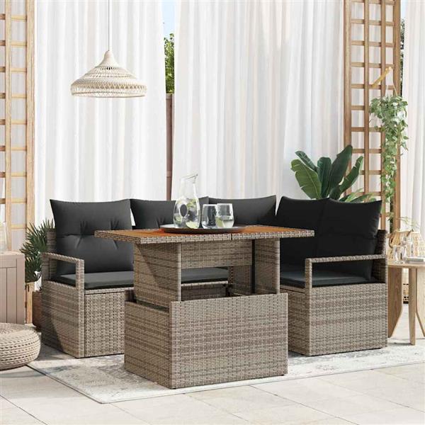 Grote foto vidaxl tuin eetset met kussen 5 pcs grijs bruin 100 x 55 x 73 cm tuin en terras tuinmeubelen