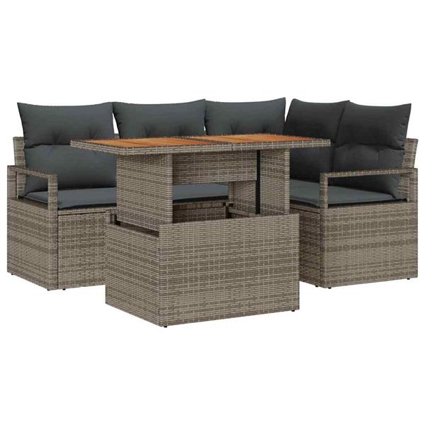 Grote foto vidaxl tuin eetset met kussen 5 pcs grijs bruin 100 x 55 x 73 cm tuin en terras tuinmeubelen