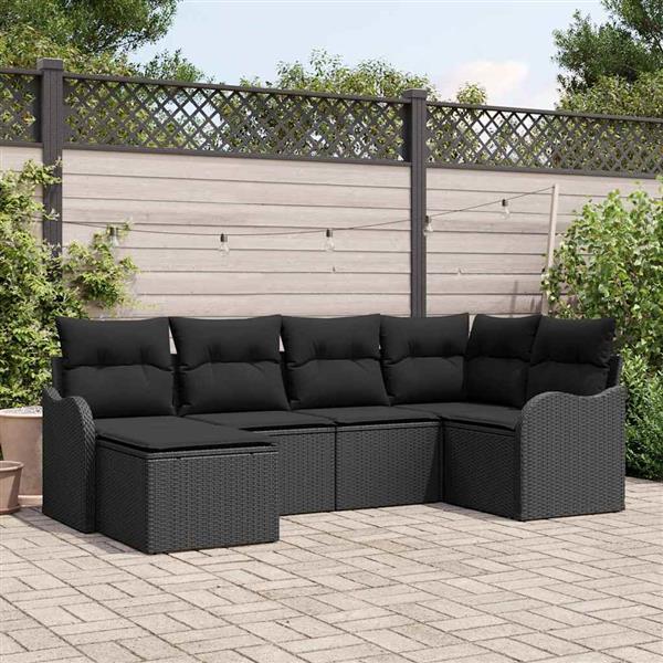 Grote foto vidaxl tuin sofa set met kussen 6 pcs zwart poly riet tuin en terras tuinmeubelen