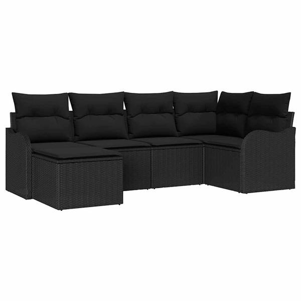 Grote foto vidaxl tuin sofa set met kussen 6 pcs zwart poly riet tuin en terras tuinmeubelen