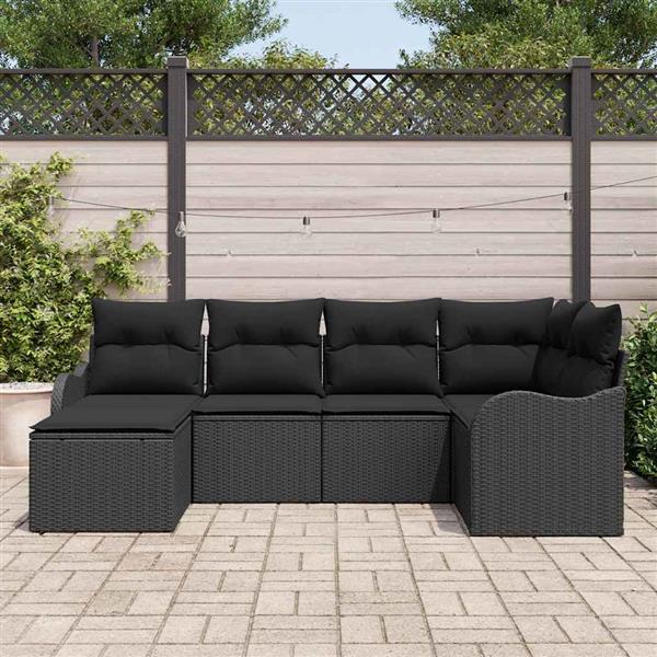 Grote foto vidaxl tuin sofa set met kussen 6 pcs zwart poly riet tuin en terras tuinmeubelen